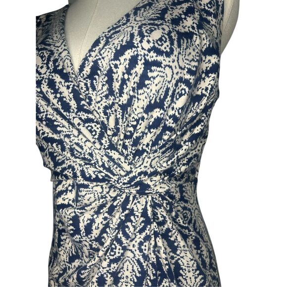 Jigsaw Women’s Small Luxury Midi Dress Blue White Twist Front V-Neck - Picture 3 of 8